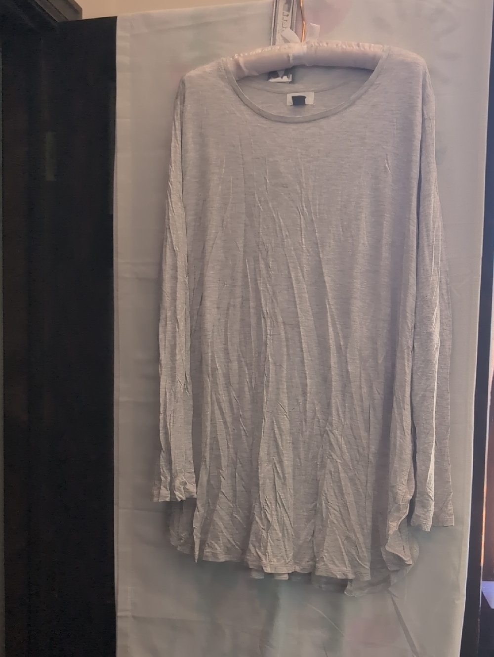 Light Gray Long-Sleeve Women's Top - Minimal Crewneck 32" Length